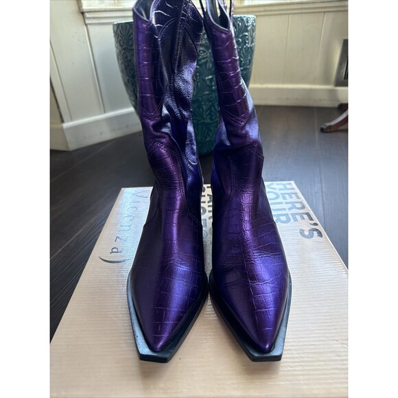 Vicenza Purple Metallic Leather Cowboy Boots Women’s EU Sz 37 - Picture 2 of 6